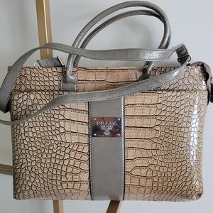 Taupe & tan faux croc satchel/tote/handbag
